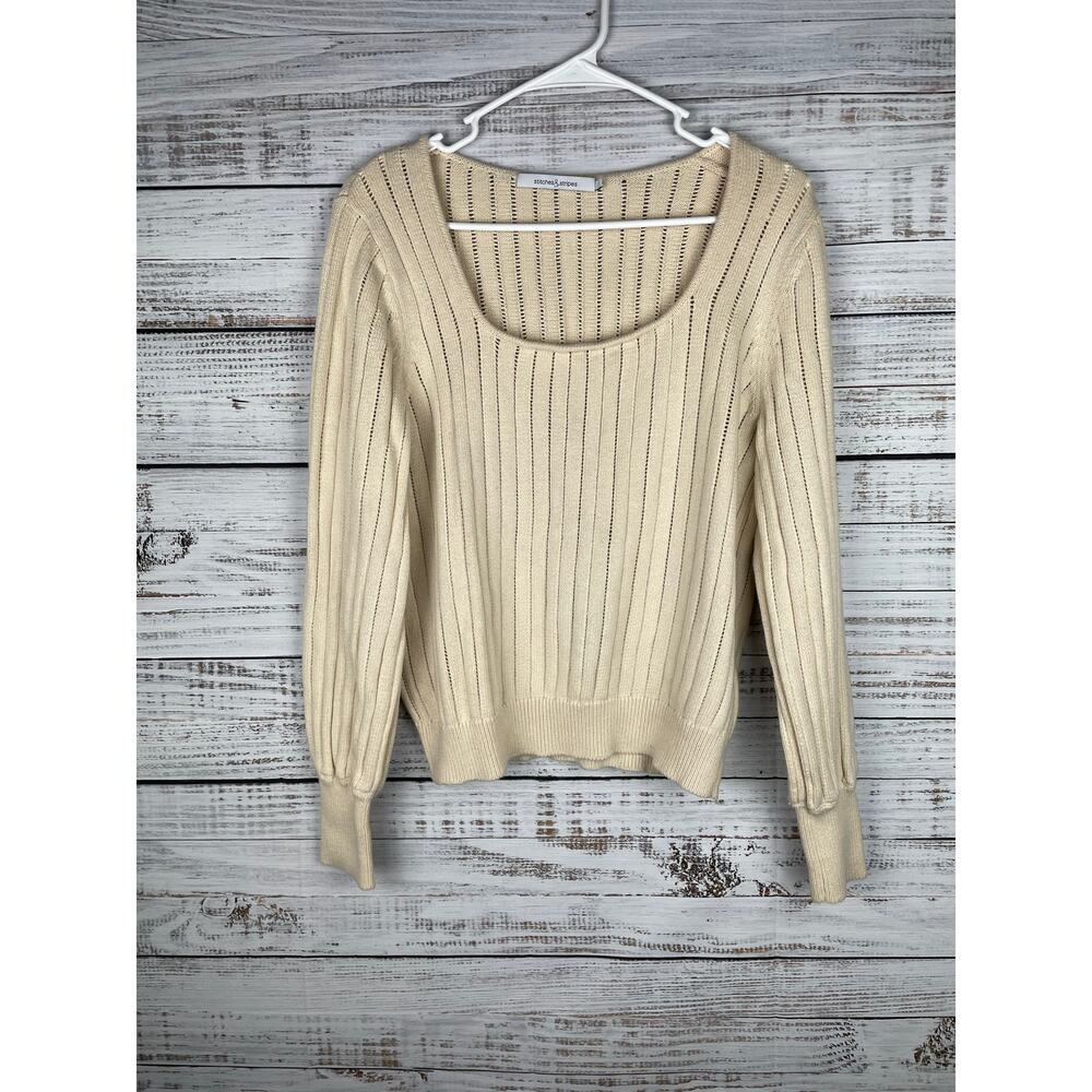 Stitches & Stripes Cream Sweater Medium Neutral Cotton Boho Coastal Cable knit